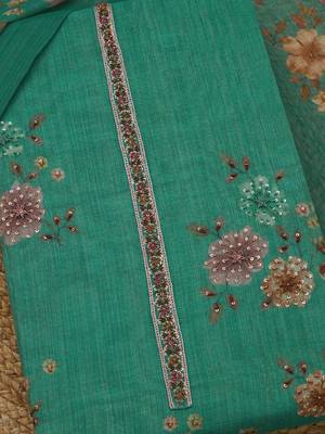 embellished linen unstitched dress material 2