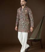 Men’s black georgette kurta with solid sequins embroidered | trendy ethnic wear for festive, wedding & party occasions