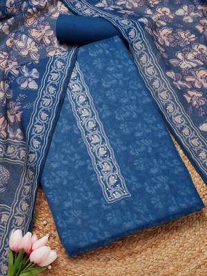 floral printed sequinned unstitched dress material 1
