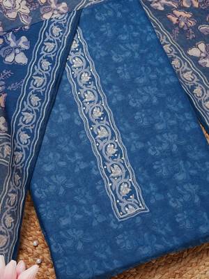 floral printed sequinned unstitched dress material 2