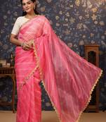 Pink striped embellished border saree