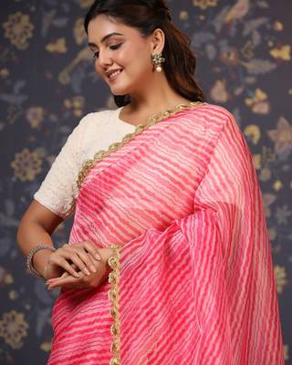 Pink striped embellished border saree 2