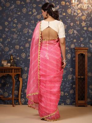 Pink striped embellished border saree 4