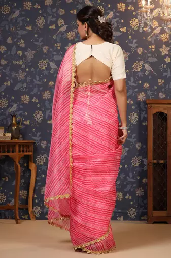 Pink striped embellished border saree