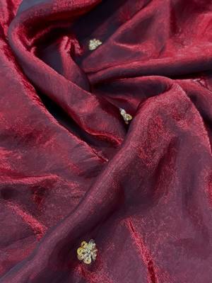 Maroon ethnic motifs beads and stones satin saree 4