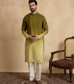 Men’s green silk blend kurta with solid na printed | trendy ethnic wear for festive, wedding & party occasions