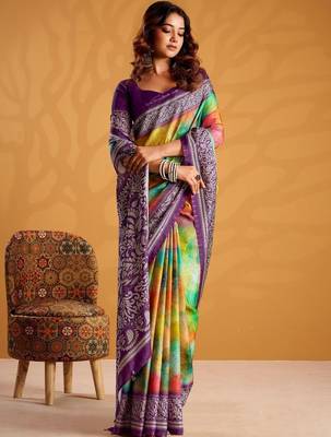 Green dyed tussar sarees blouse piece 3