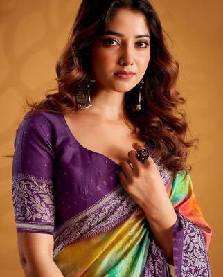Green dyed tussar sarees blouse piece 5