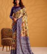 Yellow printed tussar sarees blouse piece