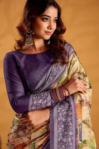 Yellow printed tussar sarees blouse piece