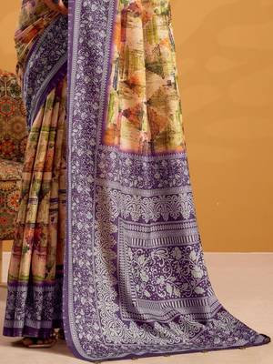 Yellow printed tussar sarees blouse piece 4
