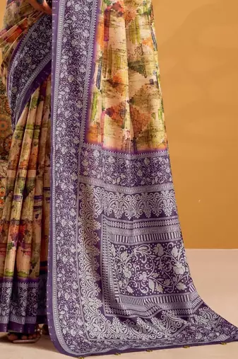 Yellow printed tussar sarees blouse piece
