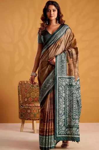 Green printed tussar sarees blouse piece