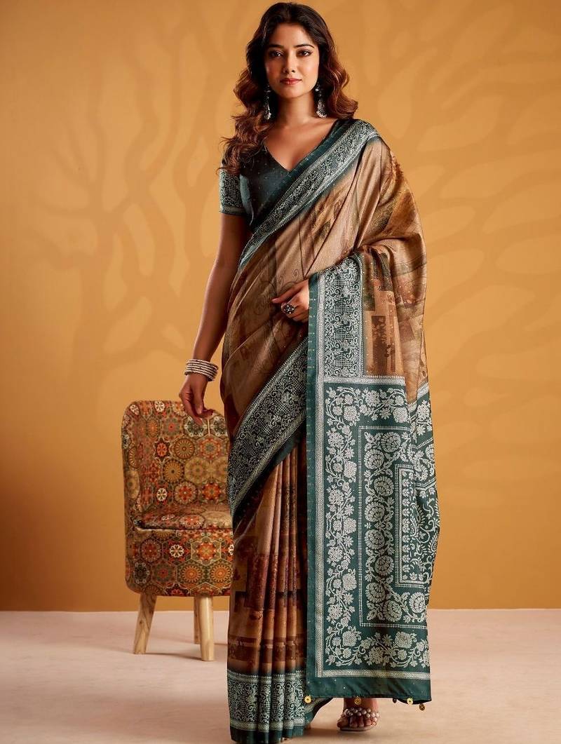 Green printed tussar sarees blouse piece