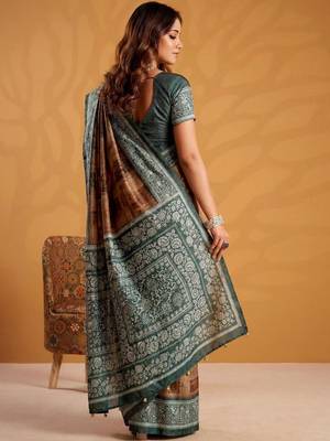 Green printed tussar sarees blouse piece 2
