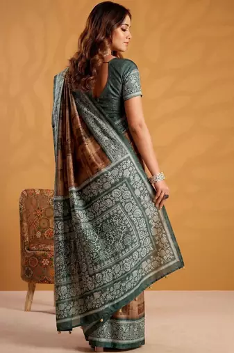 Green printed tussar sarees blouse piece