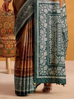 Green printed tussar sarees blouse piece 4