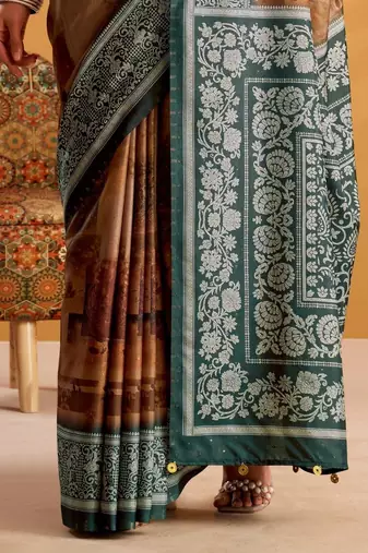 Green printed tussar sarees blouse piece