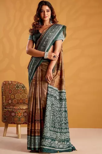 Green printed tussar sarees blouse piece