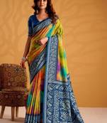 Orange printed tussar sarees blouse piece