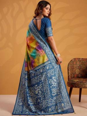 Orange printed tussar sarees blouse piece 2