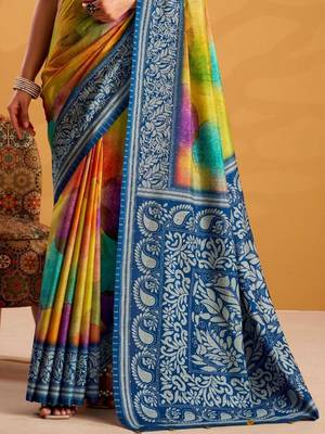 Orange printed tussar sarees blouse piece 4