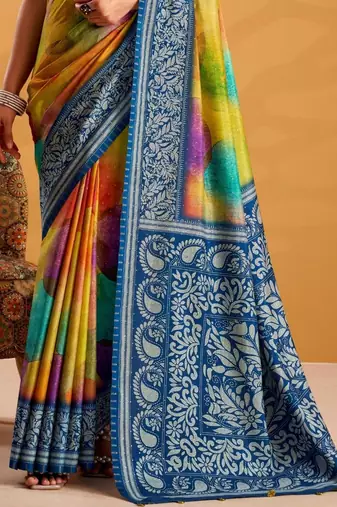 Orange printed tussar sarees blouse piece