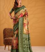 Orange printed tussar sarees blouse piece