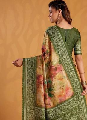 Orange printed tussar sarees blouse piece 2