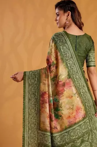 Orange printed tussar sarees blouse piece