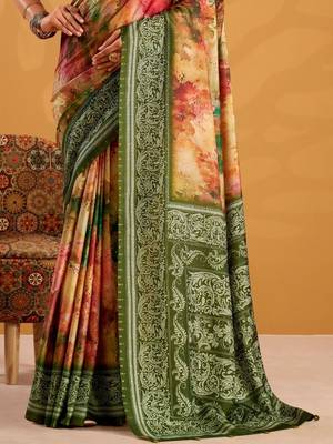 Orange printed tussar sarees blouse piece 4