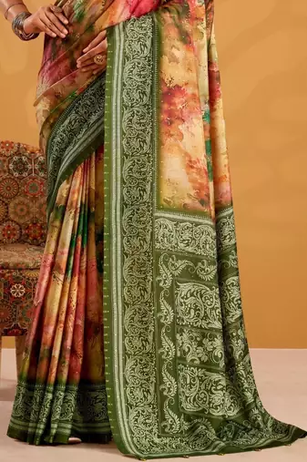 Orange printed tussar sarees blouse piece