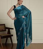 Blue embellished beads and stones saree with blouse