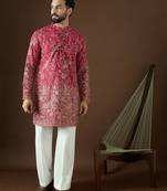 Men’s pink georgette kurta with solid sequins embroidered | trendy ethnic wear for festive, wedding & party occasions