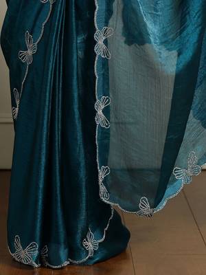 Blue embellished beads and stones saree with blouse 5