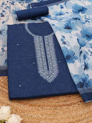 embroidered linen unstitched dress material 1