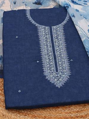 embroidered linen unstitched dress material 2