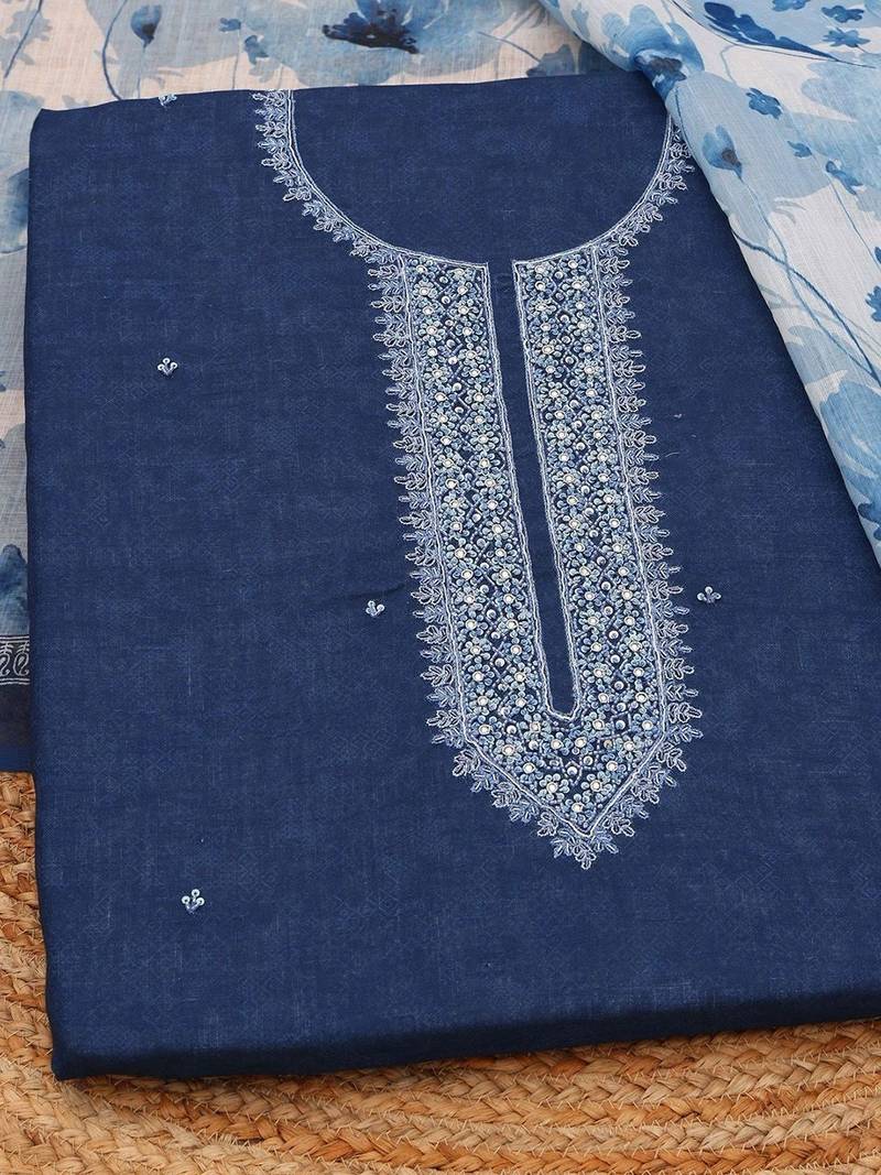 embroidered linen unstitched dress material