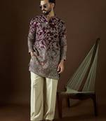 Men’s purple georgette kurta with solid sequins embroidered | trendy ethnic wear for festive, wedding & party occasions