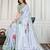 Grey printed work saree with blouse piece