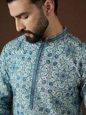 Men’s white cotton kurta with solid sequins embroidered | trendy ethnic wear for festive, wedding & party occasions 2