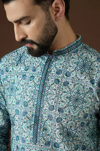 Men’s white cotton kurta with solid sequins embroidered | trendy ethnic wear for festive, wedding & party occasions