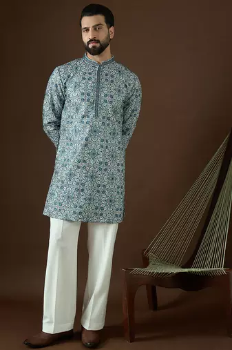 Men’s white cotton kurta with solid sequins embroidered | trendy ethnic wear for festive, wedding & party occasions