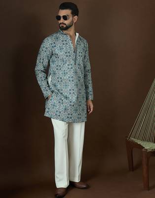 Men’s white cotton kurta with solid sequins embroidered | trendy ethnic wear for festive, wedding & party occasions 3