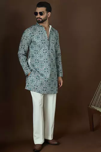 Men’s white cotton kurta with solid sequins embroidered | trendy ethnic wear for festive, wedding & party occasions