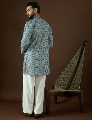Men’s white cotton kurta with solid sequins embroidered | trendy ethnic wear for festive, wedding & party occasions 4