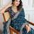 Teal panetar-2 bandhani printed with embroidered saree with unstitched blouse