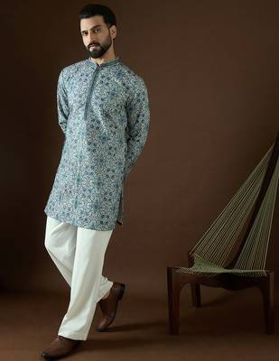 Men’s white cotton kurta with solid sequins embroidered | trendy ethnic wear for festive, wedding & party occasions 5