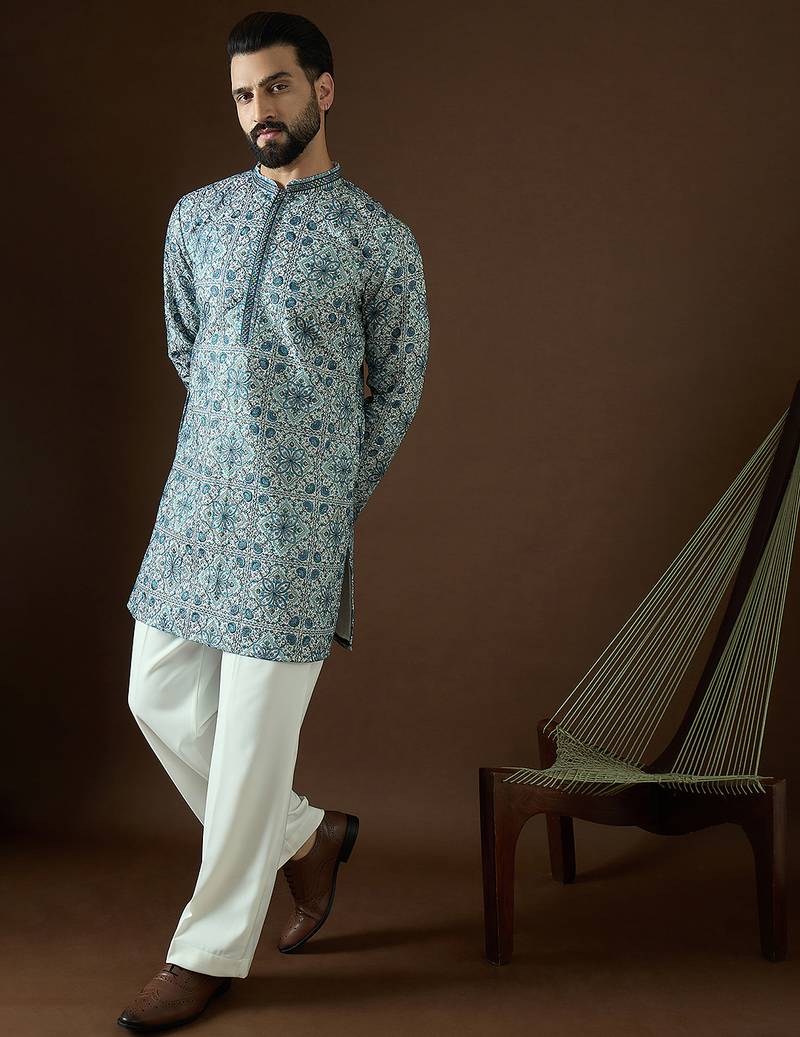 Men’s white cotton kurta with solid sequins embroidered | trendy ethnic wear for festive, wedding & party occasions