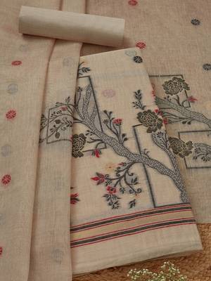 ethnic motifs woven design chanderi unstitched dress material 1